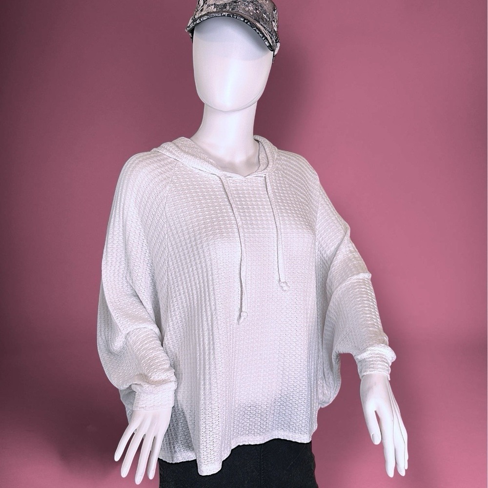 Chaser Dolman Sleeve Women's White Waffle Knit Hooded Top Size Med NWT!